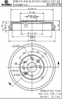 Тормозной барабан 14.7317.10 BREMBO