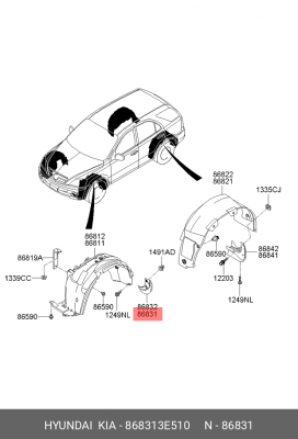 Брызговик 868313E510 HYUNDAI KIA