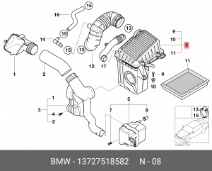 Корпус воздушного фильтра с фильтром 13 72 7 518 582 BMW