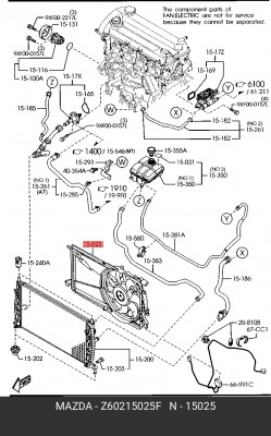 Вентилятор, охлаждение двигателя Z60215025F MAZDA
