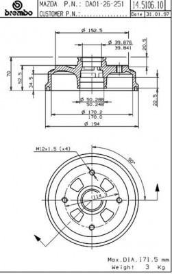 Тормозной барабан 14.5106.10 BREMBO