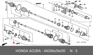 Вал привода колеса в сборе с ШРУСами 44306S5TE50 HONDA
