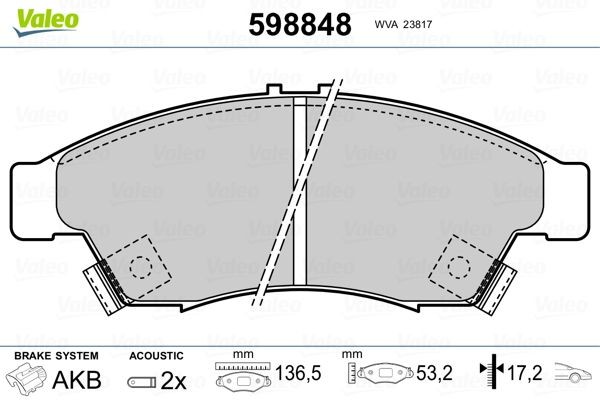 Комплект тормозных колодок, диско 598848 VALEO PHC