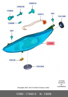 Фара головного света 1734613 FORD