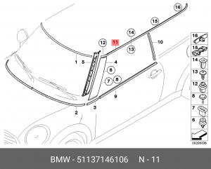Молдинг крыши 51 13 7 146 106 BMW