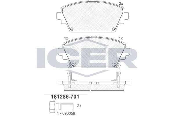 Комплект тормозных колодок, диско 181286-701 ICER