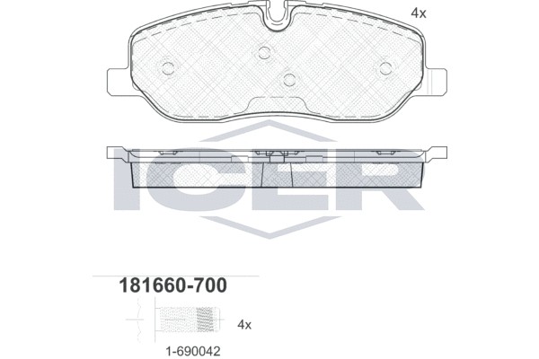 Комплект тормозных колодок, диско 181660700 ICER
