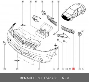 Решетка бампера 6001546783 RENAULT