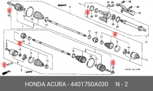Комплект пылника, приводной вал 44017-S0A-030 HONDA