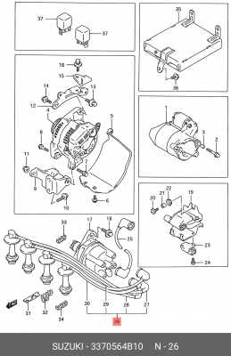 Ккомплект проводов зажигания 33705-64B10 SUZUKI