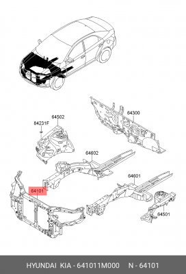Панель крепления радиатора 641011M000 HYUNDAI KIA