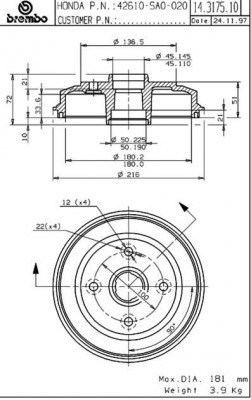 Тормозной барабан 14.3175.10 BREMBO