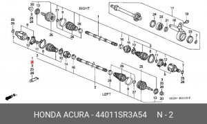 Вал привода колеса в сборе с ШРУСами 44011SR3A54 HONDA