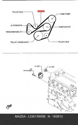 Поликлиновой ремень L336-15-909B MAZDA