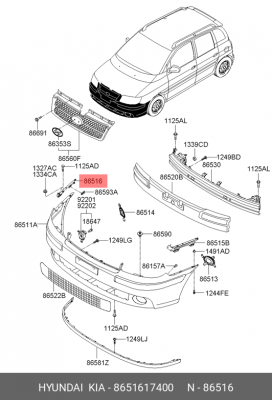 Кронштейн крепления бампера 8651617400 HYUNDAI KIA