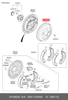 Тормозной барабан 584112H000 HYUNDAI KIA
