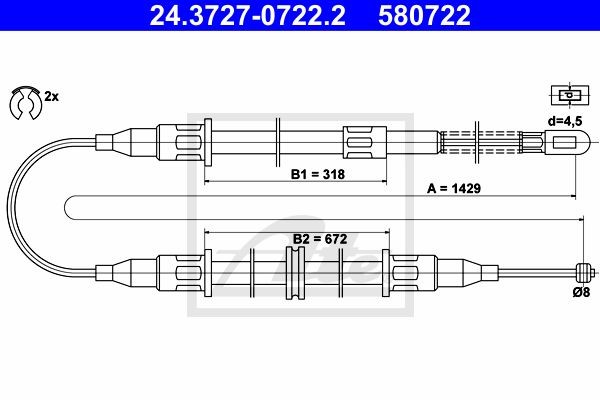 Трос, стояночная тормозная система 24.3727-0722.2 ATE