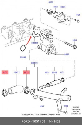 Хомут глушителя 1 051 758 FORD