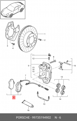 Комплект тормозных колодок, диско 99735194902 PORSCHE