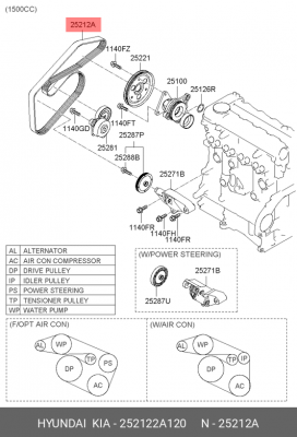 Поликлиновой ремень 25212-2A120 HYUNDAI KIA