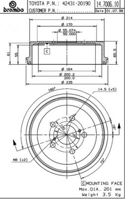 Тормозной барабан 14.7006.10 BREMBO