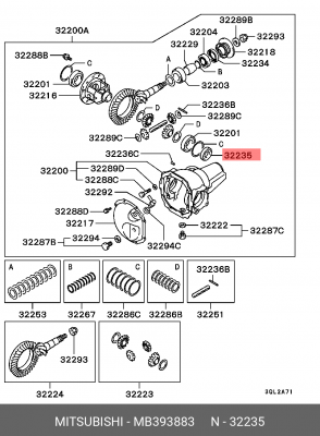 Уплотняющее кольцо, дифференциал MB393883 MITSUBISHI