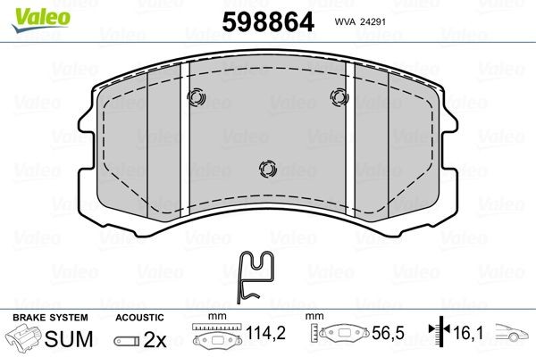 Комплект тормозных колодок, диско 598864 VALEO PHC