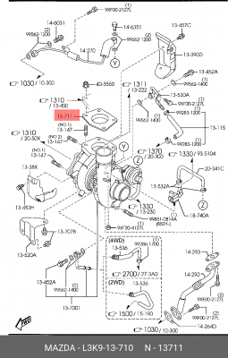 Прокладка впускного коллектора L3K9-13-710 MAZDA