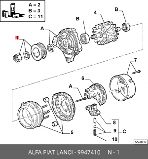 Ремкомплект, генератор 9947410 ALFA FIAT LANCIA