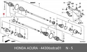 Вал привода колеса в сборе с ШРУСами 44306SDCA01 HONDA
