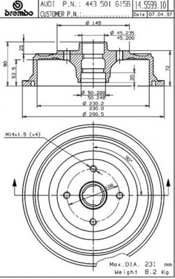 Тормозной барабан 14.5599.10 BREMBO