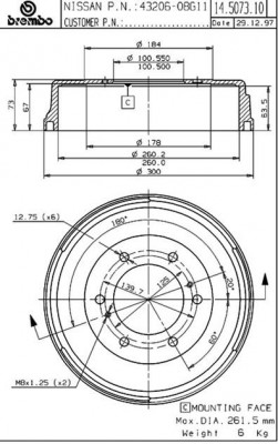 Тормозной барабан 14.5073.10 BREMBO