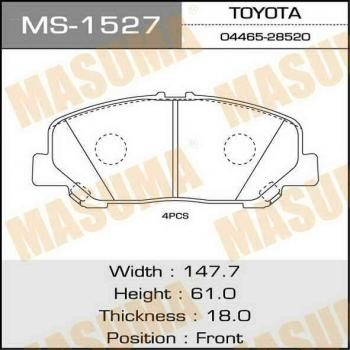 Колодки тормозные дисковые MS1527 MASUMA