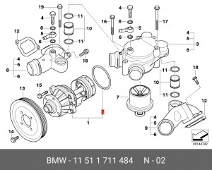 Прокладка, водяной насос 11 51 1 711 484 BMW