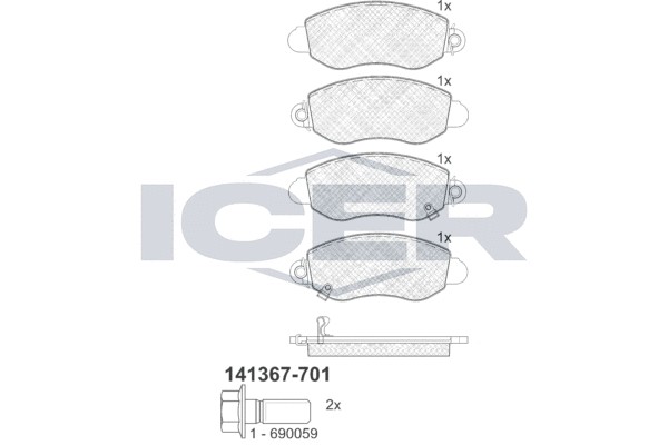 Комплект тормозных колодок, диско 141367-701 ICER