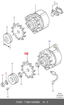 Вентилятор, генератор 71BB10380BA FORD