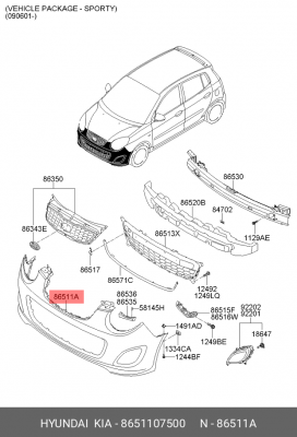 Бампер передний 8651107500 HYUNDAI KIA