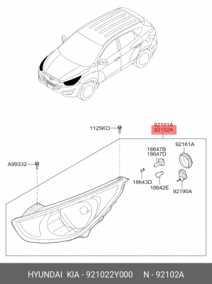 Фара головного света 921022Y000 HYUNDAI KIA