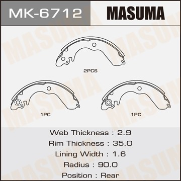 Колодки тормозные барабанные MK6712 MASUMA