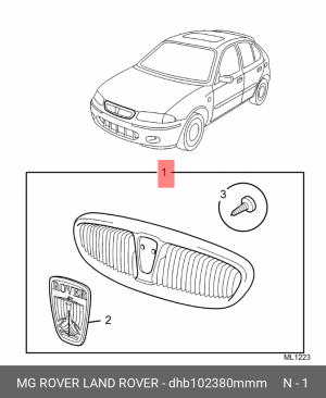 Решетка радиатора DHB102380MMM MG ROVER LAND ROVER