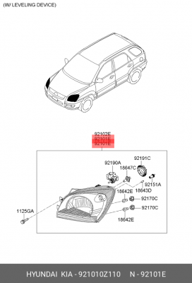 Фара головного света 921010Z110 HYUNDAI KIA