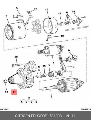 Подшипник со стороны привода, генератор 5813.08 CITROEN PEUGEOT