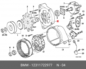 Подшипник со стороны привода, генератор 12 31 1 722 977 BMW
