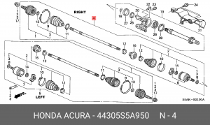 Вал привода колеса в сборе с ШРУСами 44305S5A950 HONDA