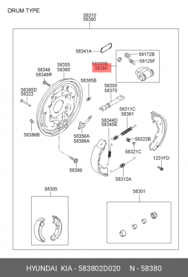 Колесный тормозной цилиндр 58380-2D020 HYUNDAI KIA