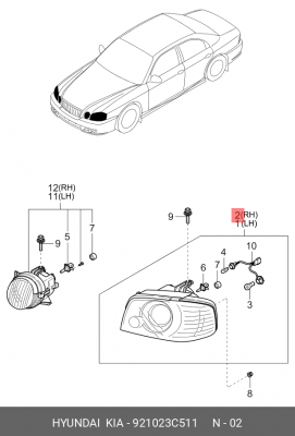 Фара головного света 921023C511 HYUNDAI KIA