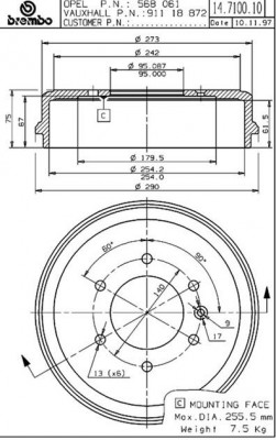 Тормозной барабан 14.7100.10 BREMBO