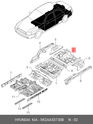 Панель пола 0K2AA53730B HYUNDAI KIA