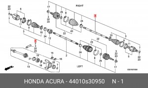 Шарнирный комплект, приводной вал 44010S30950 HONDA