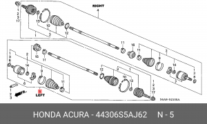 Шарнирный комплект, приводной вал 44306-S5A-J62 HONDA